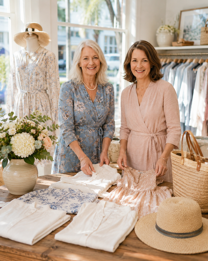 Margaret and Susan in their boutique