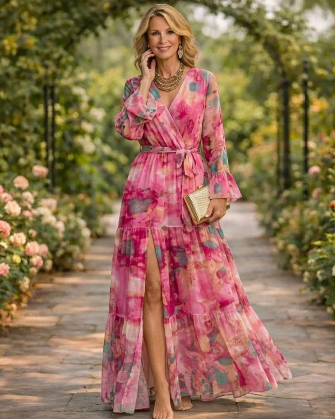 Teresa | Pleated V-Neck Boho Maxi Dress